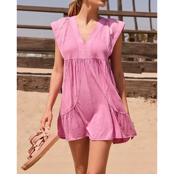 Daily Practice by Anthropologie Short-Sleeve Mini Dress Cotton Solid XS-P 271428 - Picture 1 of 11